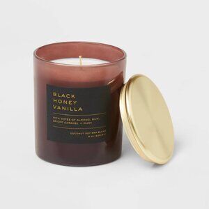 Black Honey Vanilla Candle – 8oz Lidded Glass Jar | Soy & Coconut Wax, 30hr Burn